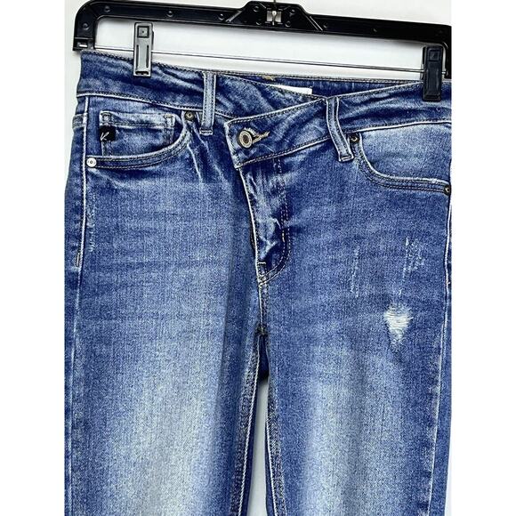 Kancan Women's Size 24 Destroyed High Rise Raw Hem Off Center Denim Jeans - Picture 4 of 9